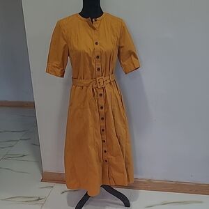 Elegant Mustard Button-Down Dress